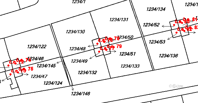 Vejprnice 77 na parcele st. 1234/49 v KÚ Vejprnice, Katastrální mapa
