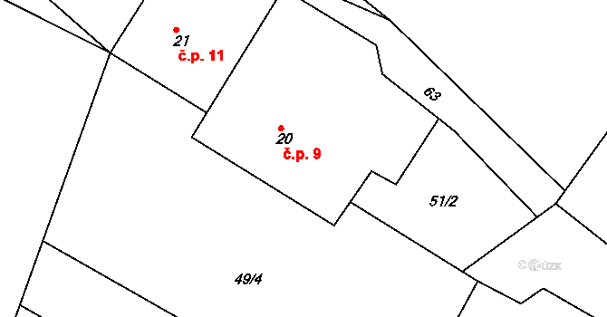 Holotín 9 na parcele st. 20 v KÚ Holotín, Katastrální mapa