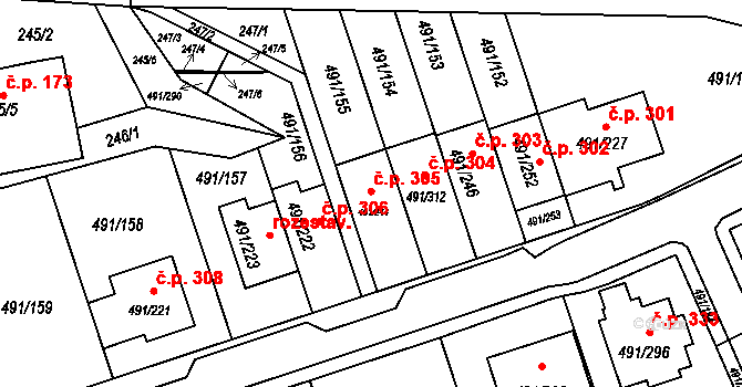 Kanice 305 na parcele st. 491/244 v KÚ Kanice, Katastrální mapa