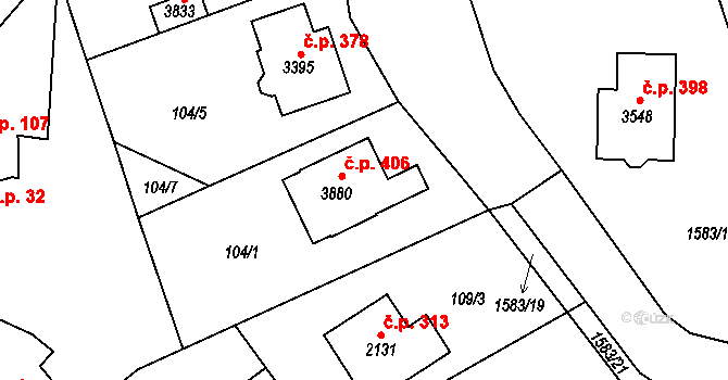 Sušice III 406, Sušice na parcele st. 3880 v KÚ Sušice nad Otavou, Katastrální mapa