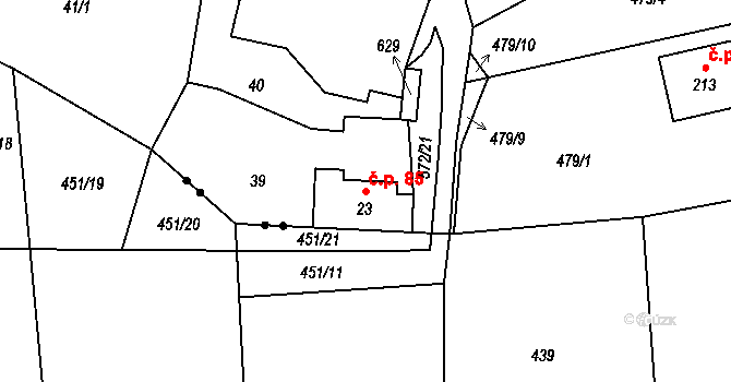 Nemile 85 na parcele st. 23 v KÚ Nemile, Katastrální mapa