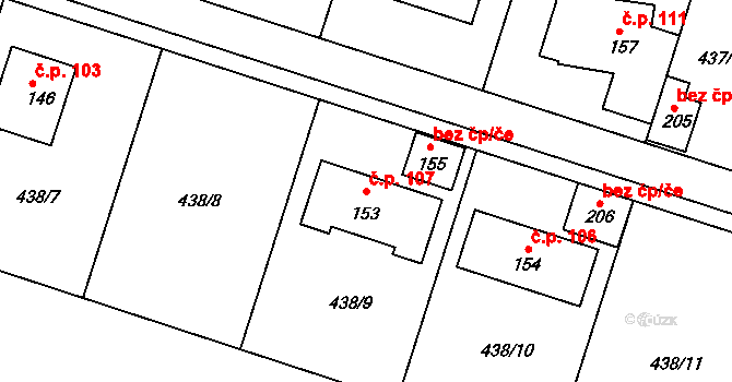 Hoštice 107, Vodochody na parcele st. 153 v KÚ Hoštice u Vodochod, Katastrální mapa
