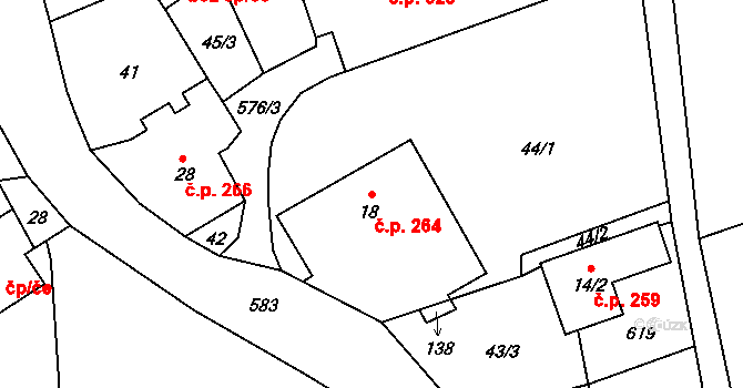 Heřmánky 264 na parcele st. 18 v KÚ Heřmánky nad Odrou, Katastrální mapa