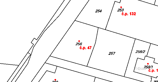 Kateřinice 47 na parcele st. 256 v KÚ Kateřinice, Katastrální mapa