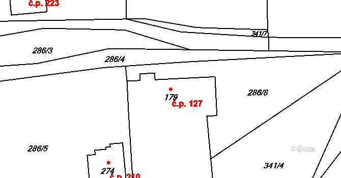 Mošnov 127 na parcele st. 179 v KÚ Mošnov, Katastrální mapa