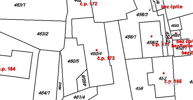 Fulnek 173 na parcele st. 460/4 v KÚ Fulnek, Katastrální mapa