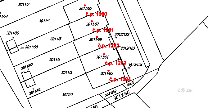Kopřivnice 1283 na parcele st. 3011/61 v KÚ Kopřivnice, Katastrální mapa