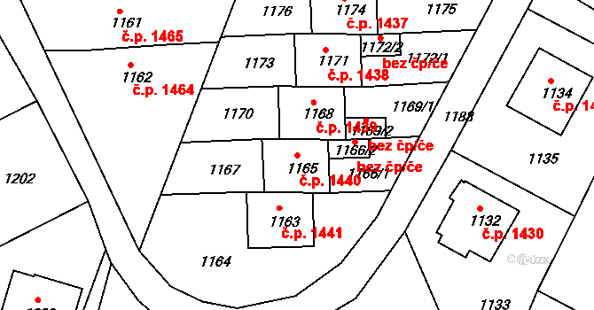 Příbor 1440 na parcele st. 1165 v KÚ Příbor, Katastrální mapa