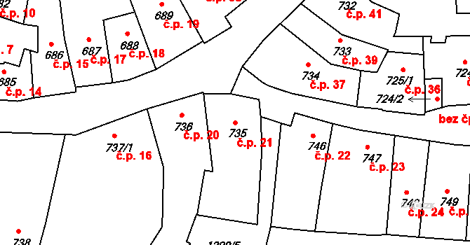 Latrán 21, Český Krumlov na parcele st. 735 v KÚ Český Krumlov, Katastrální mapa