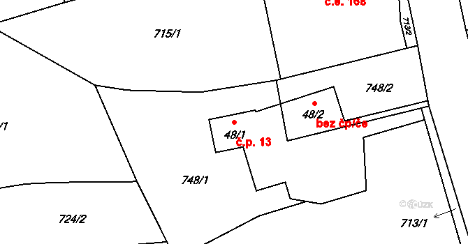 Strženec 13, Bystřice na parcele st. 48/1 v KÚ Ouběnice u Votic, Katastrální mapa