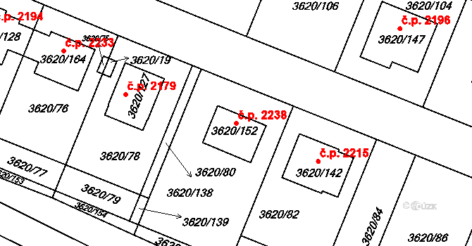 Tachov 2238 na parcele st. 3620/152 v KÚ Tachov, Katastrální mapa