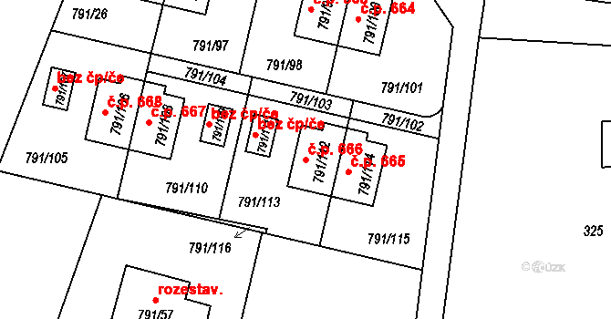 Liberec XXIII-Doubí 666, Liberec na parcele st. 791/112 v KÚ Doubí u Liberce, Katastrální mapa