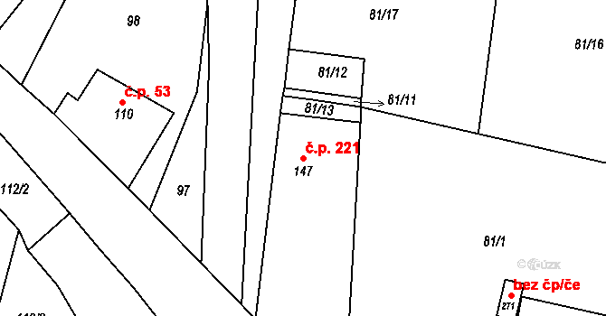 Telce 221, Peruc na parcele st. 147 v KÚ Telce, Katastrální mapa