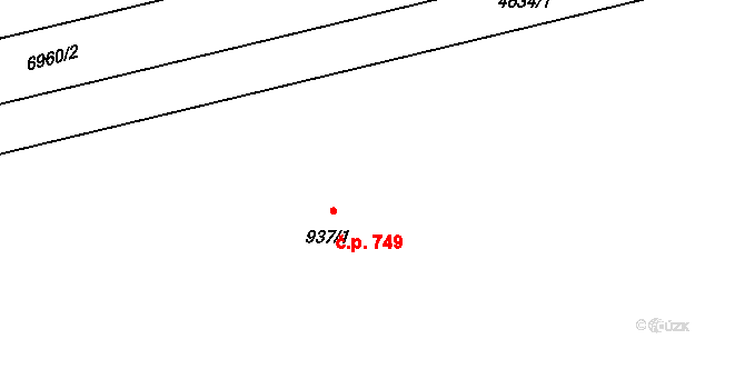 Žatec 749 na parcele st. 937/1 v KÚ Žatec, Katastrální mapa