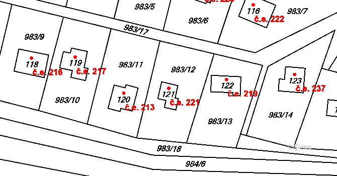 Milínov 221 na parcele st. 121 v KÚ Milínov u Nezvěstic, Katastrální mapa