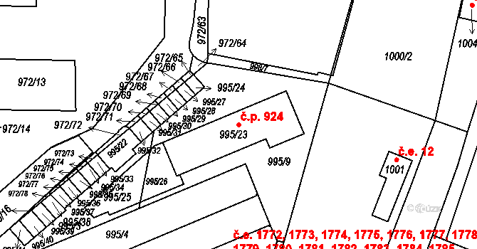 Lesná 924, Brno na parcele st. 995/9 v KÚ Lesná, Katastrální mapa