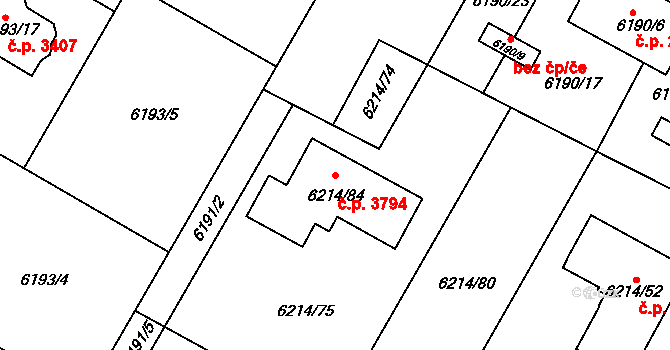 Frýdek 3794, Frýdek-Místek na parcele st. 6214/84 v KÚ Frýdek, Katastrální mapa