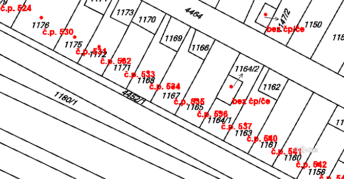 Chotěboř 535 na parcele st. 1167 v KÚ Chotěboř, Katastrální mapa