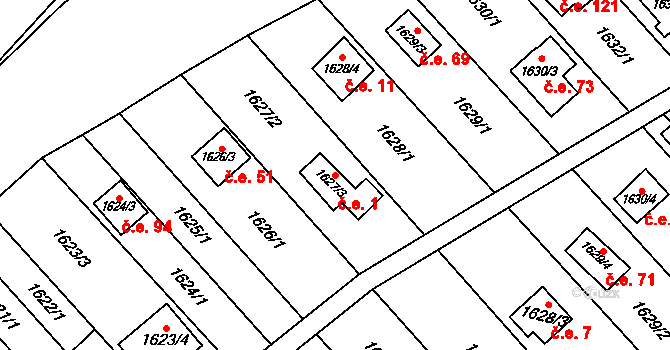 Opočno 1 na parcele st. 1627/3 v KÚ Opočno pod Orlickými horami, Katastrální mapa