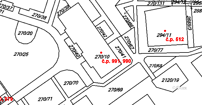 Dobruška 990,991 na parcele st. 270/10 v KÚ Dobruška, Katastrální mapa