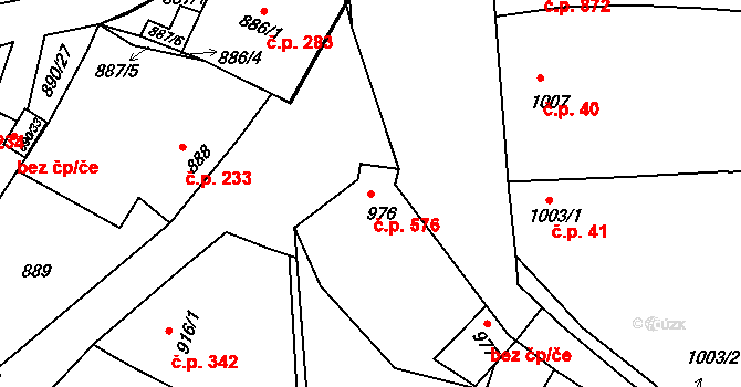Klobouky u Brna 576 na parcele st. 976 v KÚ Klobouky u Brna, Katastrální mapa