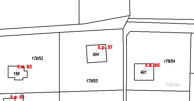 Lhotka 37, Svinaře na parcele st. 804 v KÚ Svinaře, Katastrální mapa
