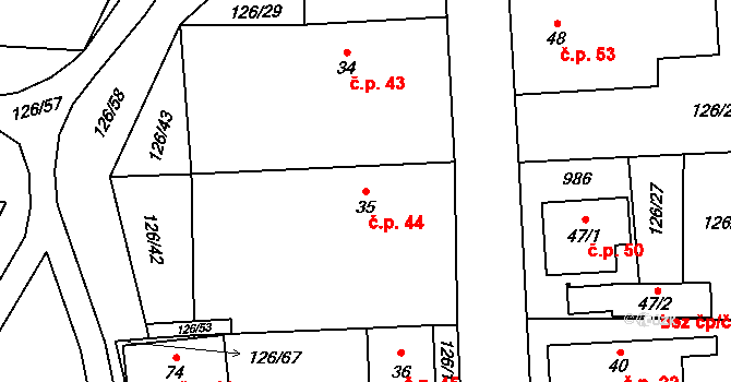 Klikařov 44, Neurazy na parcele st. 35 v KÚ Klikařov, Katastrální mapa