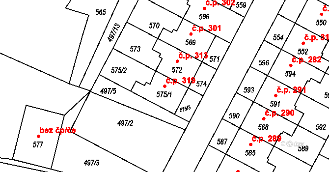 Rychlov 319, Bystřice pod Hostýnem na parcele st. 575/1 v KÚ Rychlov u Bystřice pod Hostýnem, Katastrální mapa