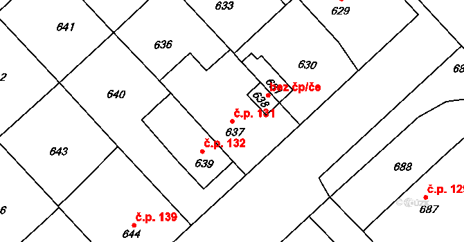 Bedihošť 131 na parcele st. 637 v KÚ Bedihošť, Katastrální mapa