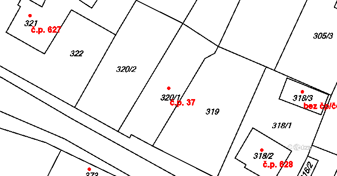 Jaroslavice 37 na parcele st. 320/1 v KÚ Jaroslavice, Katastrální mapa