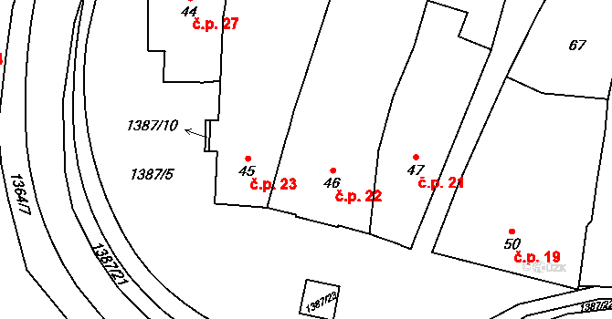 Vranov nad Dyjí 22 na parcele st. 46 v KÚ Vranov nad Dyjí, Katastrální mapa