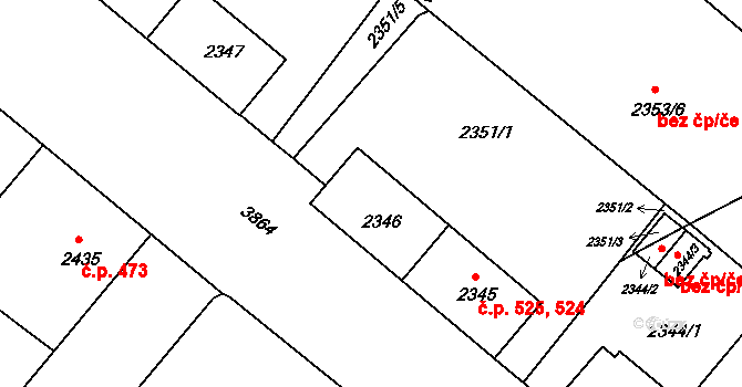 Hlouška 524,525, Kutná Hora na parcele st. 2346 v KÚ Kutná Hora, Katastrální mapa