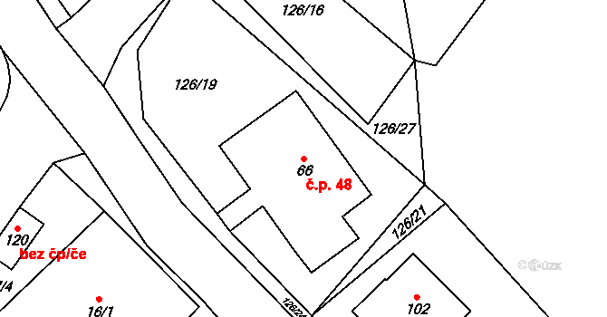Chmeliště 48, Vavřinec na parcele st. 66 v KÚ Chmeliště, Katastrální mapa
