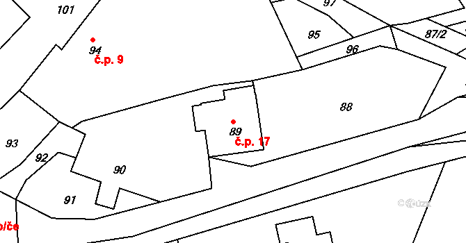 Henčov 17, Jihlava na parcele st. 89 v KÚ Henčov, Katastrální mapa