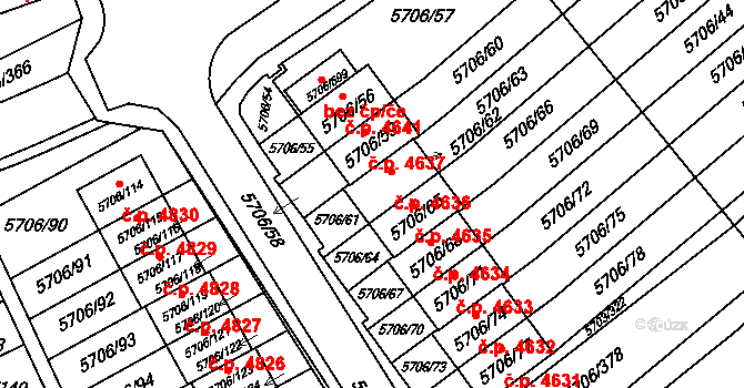 Jihlava 4636 na parcele st. 5706/62 v KÚ Jihlava, Katastrální mapa