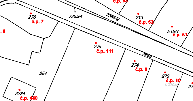 Telč-Štěpnice 111, Telč na parcele st. 275 v KÚ Telč, Katastrální mapa