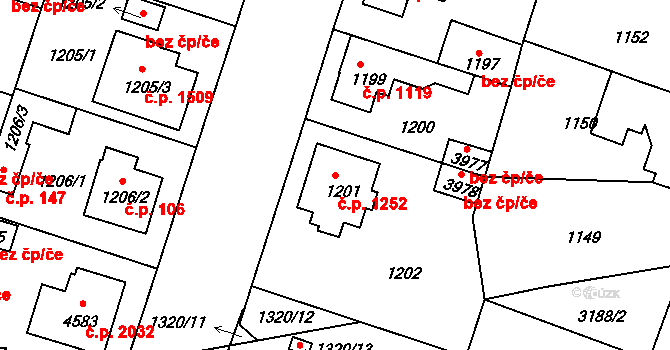 Čelákovice 1252 na parcele st. 1201 v KÚ Čelákovice, Katastrální mapa