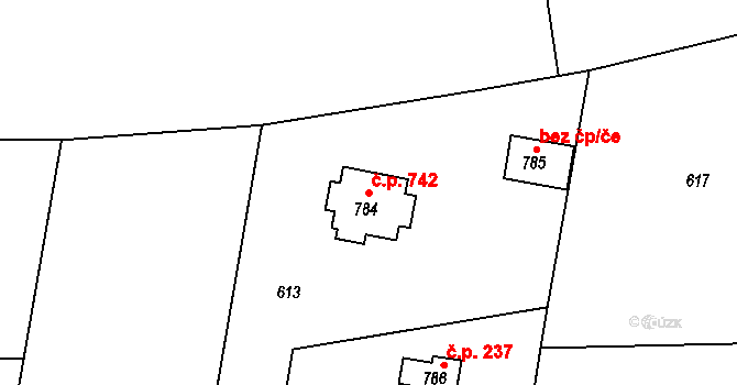 Černíky 742, Zvole na parcele st. 784 v KÚ Zvole u Prahy, Katastrální mapa