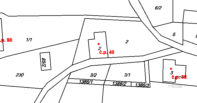 Horní Světlá 40, Mařenice na parcele st. 2 v KÚ Horní Světlá pod Luží, Katastrální mapa