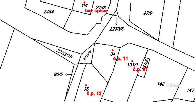 Troubky 11, Troubky-Zdislavice na parcele st. 34 v KÚ Troubky, Katastrální mapa
