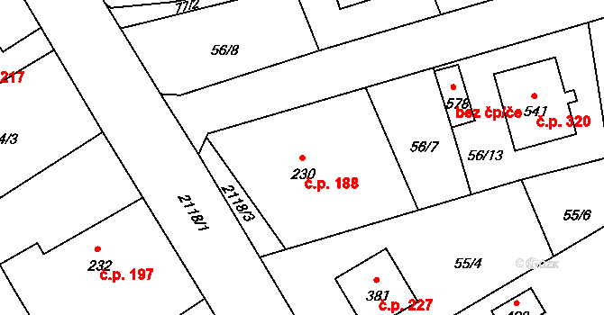 Čechtice 188 na parcele st. 230 v KÚ Čechtice, Katastrální mapa