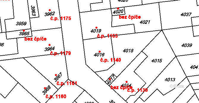 Kročehlavy 1140, Kladno na parcele st. 4016 v KÚ Kročehlavy, Katastrální mapa