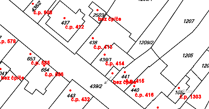 Brandýs nad Labem 414, Brandýs nad Labem-Stará Boleslav na parcele st. 439/1 v KÚ Brandýs nad Labem, Katastrální mapa