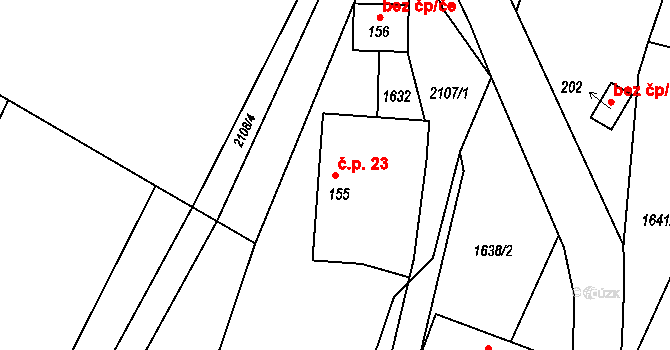 Krčkovice 23, Hrubá Skála na parcele st. 155 v KÚ Hrubá Skála, Katastrální mapa