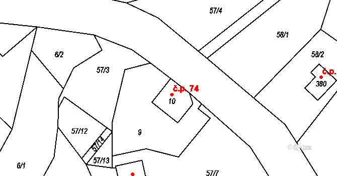 Roprachtice 74 na parcele st. 10 v KÚ Roprachtice, Katastrální mapa