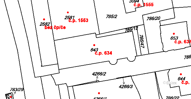 Blansko 634 na parcele st. 643 v KÚ Blansko, Katastrální mapa