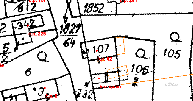 Studánka 82 na parcele st. 107 v KÚ Studánka u Tachova, Katastrální mapa