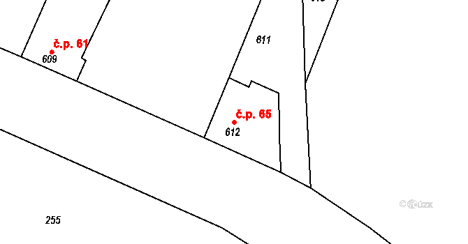Olbramice 65 na parcele st. 612 v KÚ Olbramice u Vilémova, Katastrální mapa