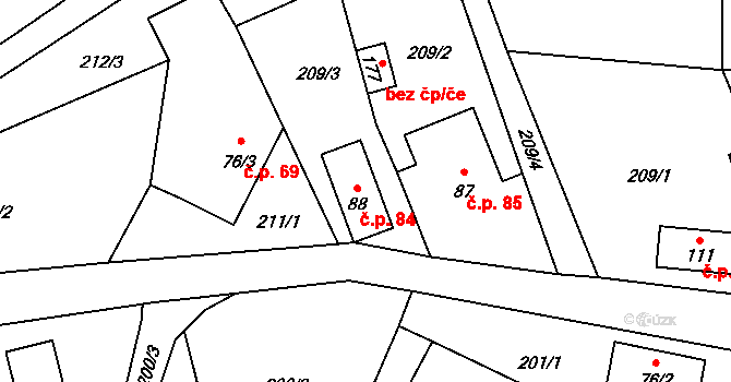 Drnovec 84, Cvikov na parcele st. 88 v KÚ Drnovec, Katastrální mapa