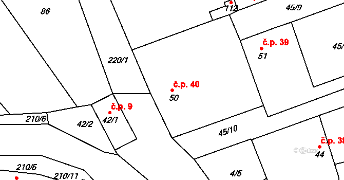 Nučničky 40, Travčice na parcele st. 50 v KÚ Nučničky, Katastrální mapa